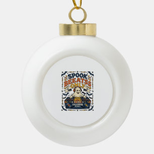 Ghost DJ Spooky Beats Vintage Engraving Halloween Ceramic Ball Christmas Ornament