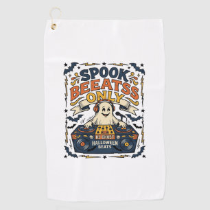 Ghost DJ Spooky Beats Vintage Engraving Halloween Golf Towel