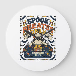 Ghost DJ Spooky Beats Vintage Engraving Halloween Large Clock