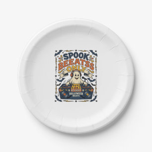 Ghost DJ Spooky Beats Vintage Engraving Halloween Paper Plate