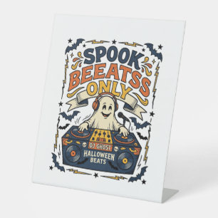 Ghost DJ Spooky Beats Vintage Engraving Halloween  Pedestal Sign