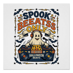Ghost DJ Spooky Beats Vintage Engraving Halloween Poster