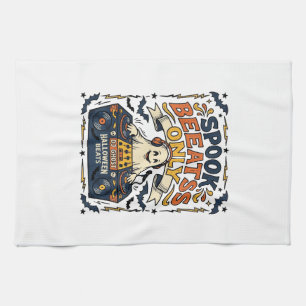 Ghost DJ Spooky Beats Vintage Engraving Halloween Tea Towel