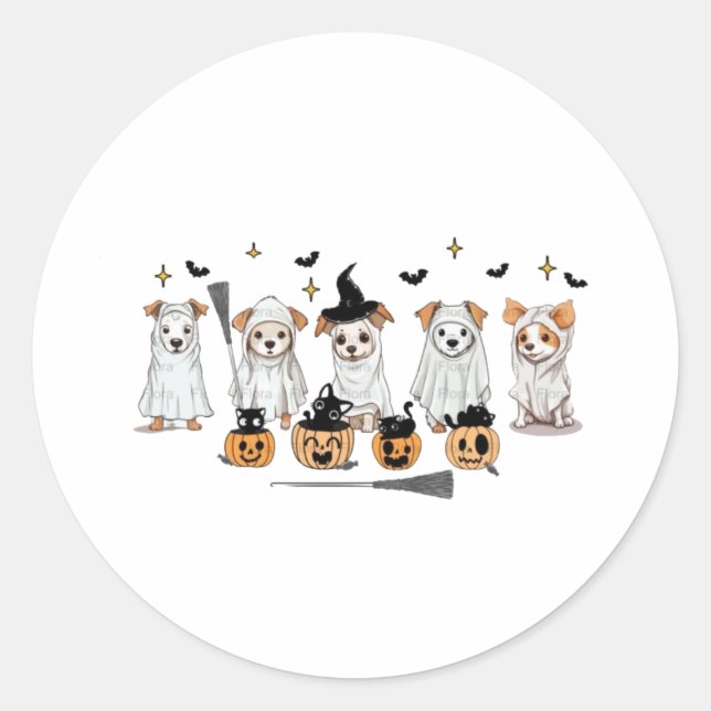 Ghost Dog Black Cat Pumpkin Halloween Sticker (Front)