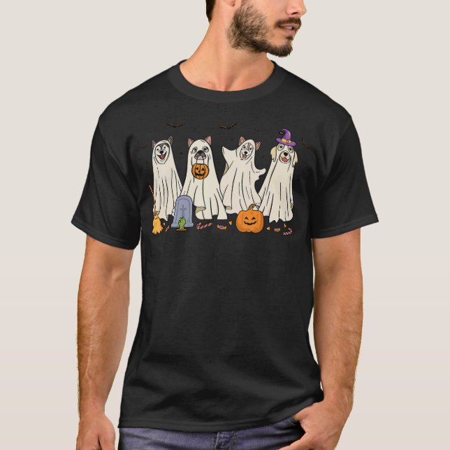 Ghost Dog Halloween Boo Ghosts Dogs Wearing Ghost  T-Shirt (Front)