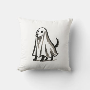 Ghost Dog in Costume – Halloween Ink Style on Cushion