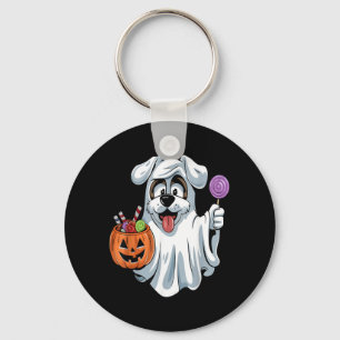 Ghost Dog With Pumpkin Candy Basket Halloween Dog Key Ring