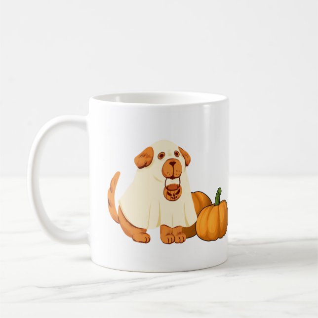 Ghost doggy with pumpkins  coffee mug (Left)