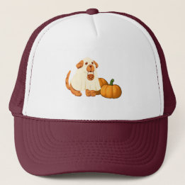 Ghost doggy with pumpkins trucker hat