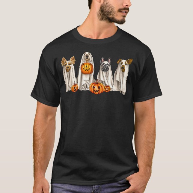 Ghost Dogs Spooky Season Dog Dressed As Ghost Hall T-Shirt (Front)
