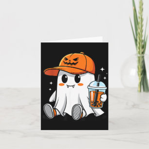 Ghost Drinking Coffee Funny Halloween Costume Card