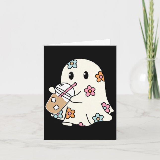 Ghost Drinking Coffee Funny Halloween Costume Coff Card (Front)