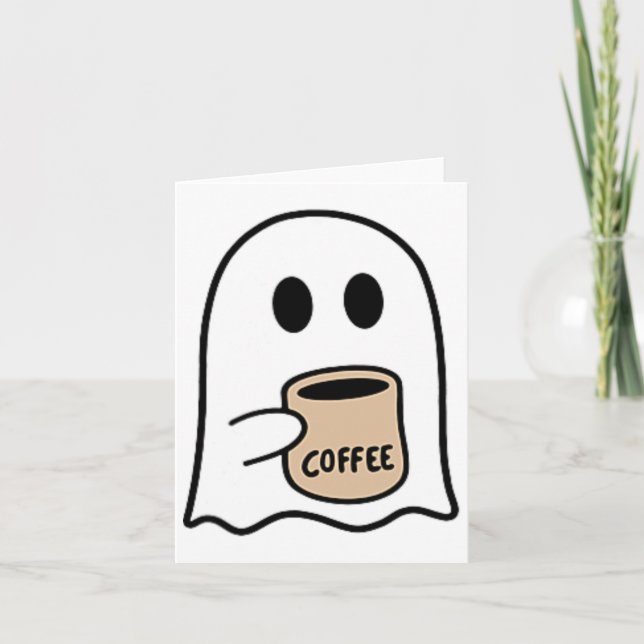 Ghost Drinking Coffee Funny Halloween Costume Coff Card (Front)