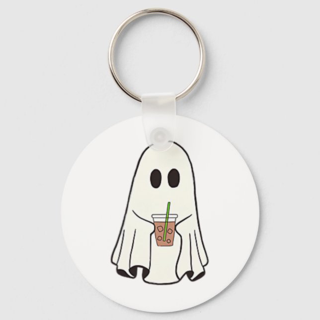 Ghost Drinking Coffee Funny Halloween Costume Coff Key Ring (Front)