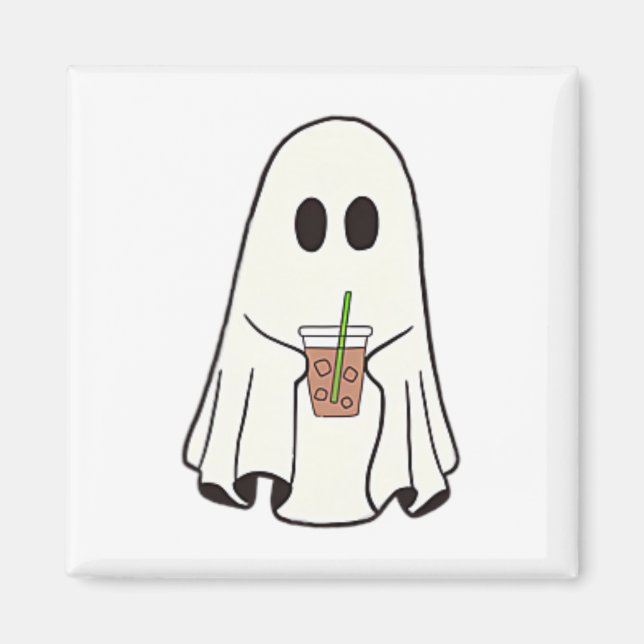 Ghost Drinking Coffee Funny Halloween Costume Coff Magnet (Front)