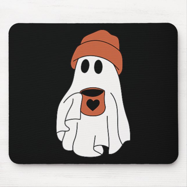 Ghost Drinking Coffee Funny Halloween Costume Coff Mouse Mat (Front)