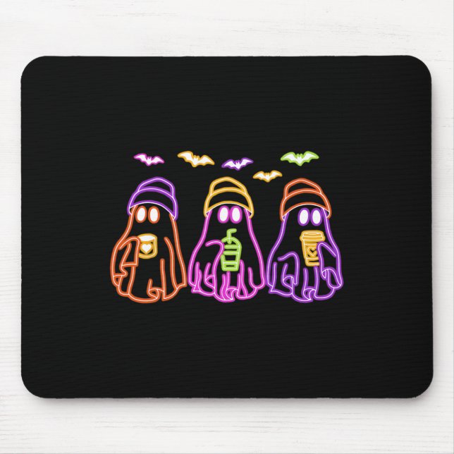 Ghost Drinking Coffee Funny Halloween Costume Coff Mouse Mat (Front)