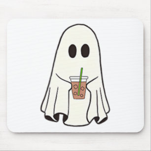 Ghost Drinking Coffee Funny Halloween Costume Coff Mouse Mat