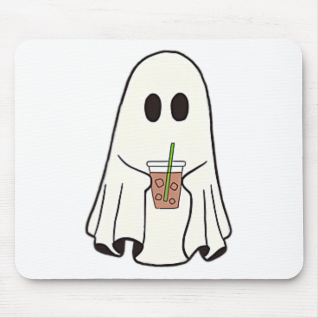 Ghost Drinking Coffee Funny Halloween Costume Coff Mouse Mat (Front)