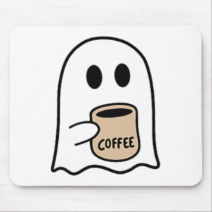 Ghost Drinking Coffee Funny Halloween Costume Coff Mouse Mat