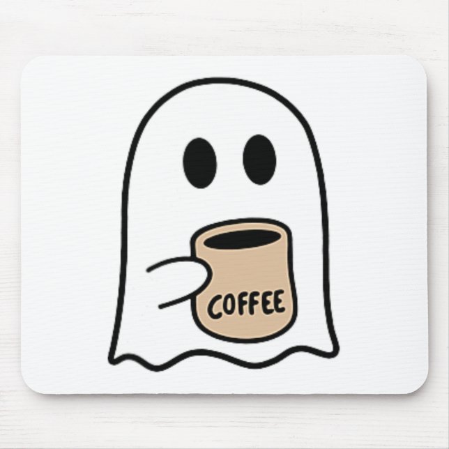Ghost Drinking Coffee Funny Halloween Costume Coff Mouse Mat (Front)