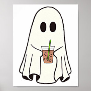 Ghost Drinking Coffee Funny Halloween Costume Coff Poster