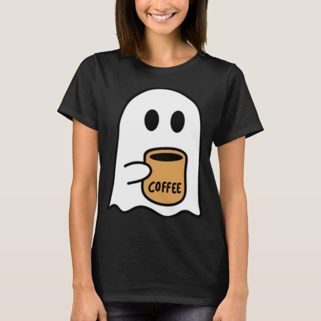 Ghost Drinking Coffee Funny Halloween Costume Coff T-Shirt (Front)