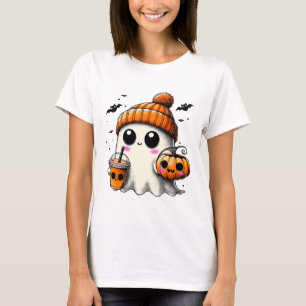Ghost Drinking Coffee Funny Halloween Costume Coff T-Shirt