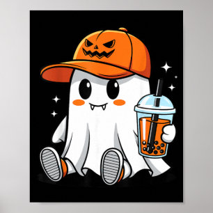 Ghost Drinking Coffee Funny Halloween Costume Poster