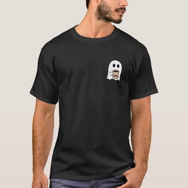 Ghost Drinking Coffee Funny Halloween Costume T-Shirt (Front)