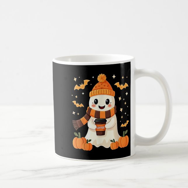 Ghost Drinking Coffee Halloween Cute Ghost Ice Cof Mug (Right)