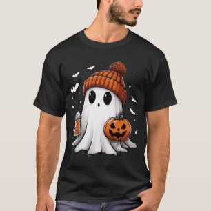 Ghost Drinking Coffee Halloween Ghost Ice Coffee  T-Shirt