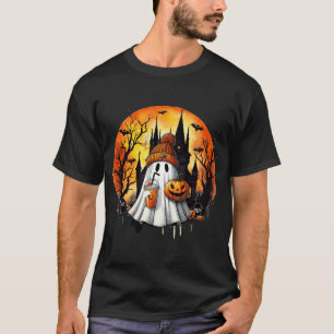 Ghost Drinking Coffee Halloween Ghost Ice Coffee  T-Shirt