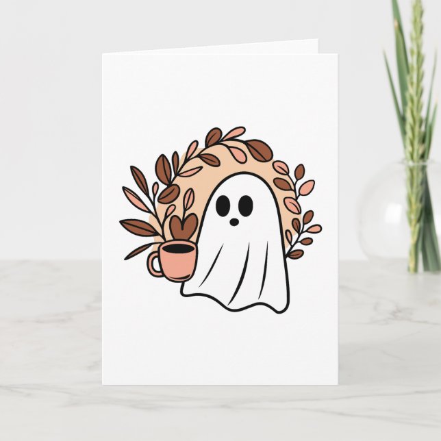 Ghost drinking coffee thank you card (Front)