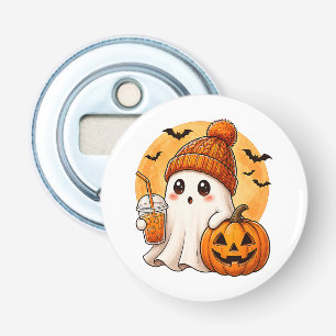 Ghost Drinking Iced Coffee with Pumpkin Halloween Bottle Opener