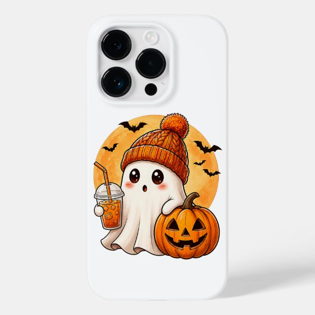 Ghost Drinking Iced Coffee with Pumpkin Halloween Case-Mate iPhone Case (Back)