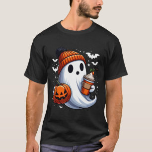 Ghost Drinking Pumpkin Spice Men Women Kids Hallow T-Shirt