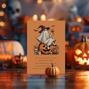 Ghost Drinking Wine Booze Friend Halloween Party Invitation