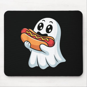 Ghost Eating Hot Dog Funny Halloween Hot Dog Lover Mouse Mat