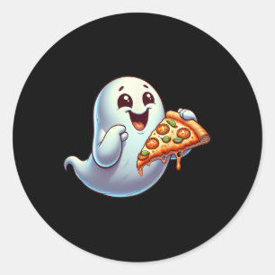 Ghost Eating Pizza Halloween Men Women Kids Classic Round Sticker