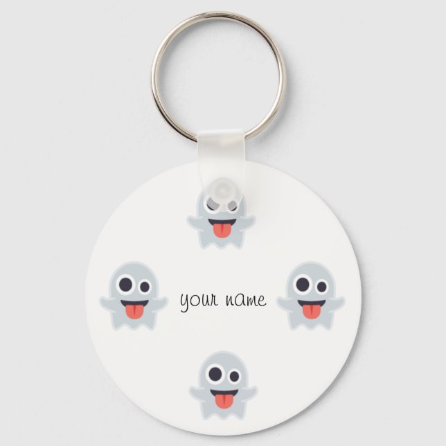 Ghost Emoji  and '' Your Name Here " Key Ring (Front)