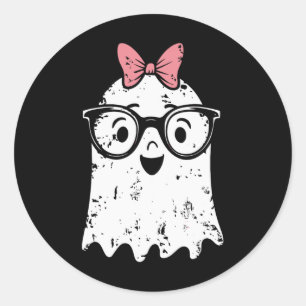 Ghost Eyegl Girl Halloween Girly Ghost Classic Round Sticker