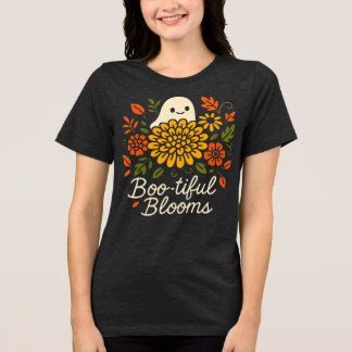 Ghost Floral Halloween – Cute Fall Blooms Tri-Blend Shirt