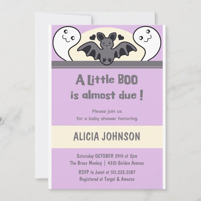 Ghost Flying Bat Halloween Baby shower Invitation (Front)