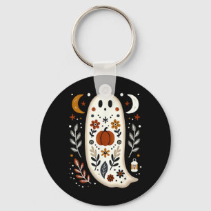 Ghost Folk Art Floral Autumn Fall Pumpkin Spooky H Key Ring