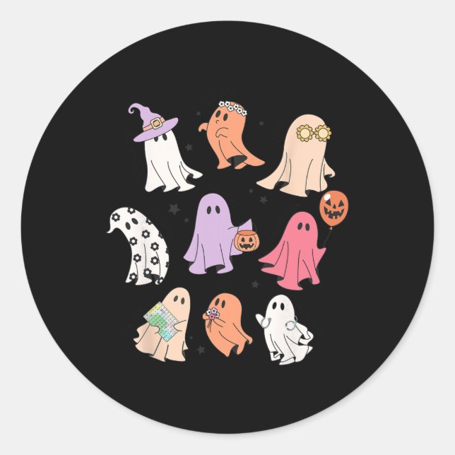 Ghost Friends Halloween AAC SLP Squad Speech Langu Classic Round Sticker (Front)