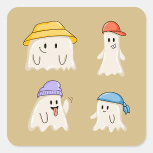 Ghost Friends Wearing Colourful Hats Square Sticker