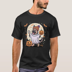 Ghost German Shepherd Pumpkin Drinks Beanie Fall H T-Shirt