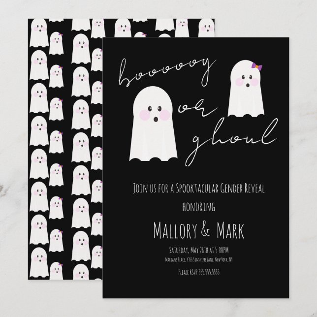 Ghost Ghoul Halloween Party Gender Reveal Black Invitation (Front/Back)