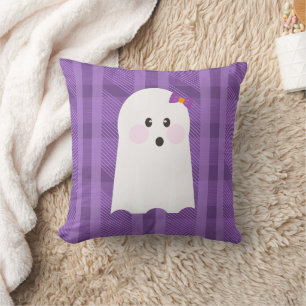 Ghost Ghoul Purple Plaid Halloween Throw Pillow